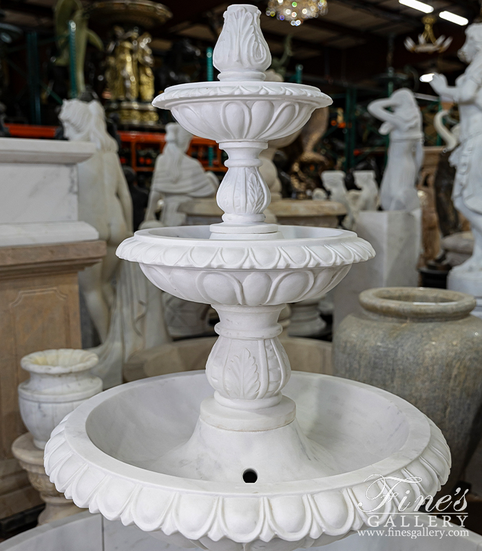 Marble Fountains  - Three Tiered White Marble Fountain With Egg And Dart Edge Details - MF-2104